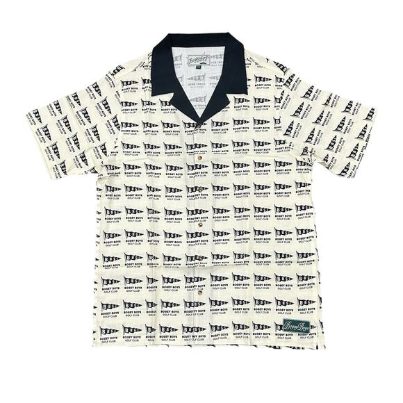 NEW Bogey Boys Flag Button Up Men's Golf Shirt Black and Cream Size L - Picture 1 of 6